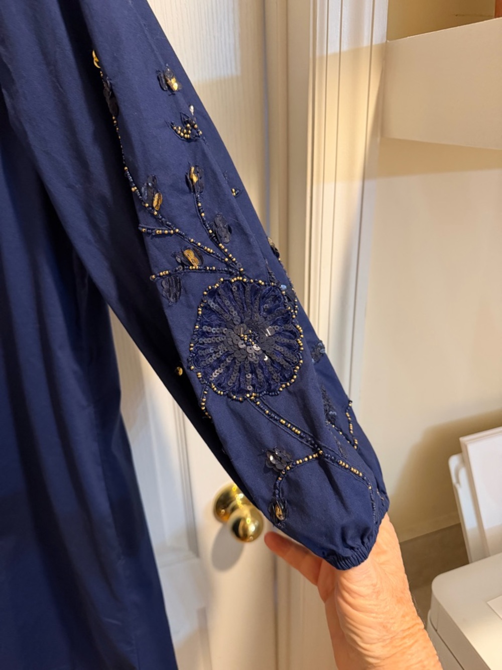 Chico's Navy Embroidered Sleeve Tunic Dress - Picture 3 of 6